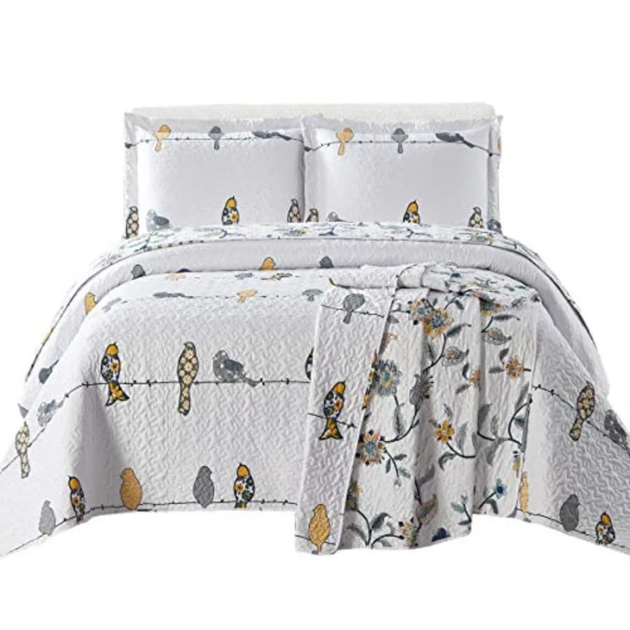 Copriletto reversibile extra large, set trapuntato 3 pezzi, 92 pollici di larghezza x 96 pollici di lunghezza, copriletto leggero