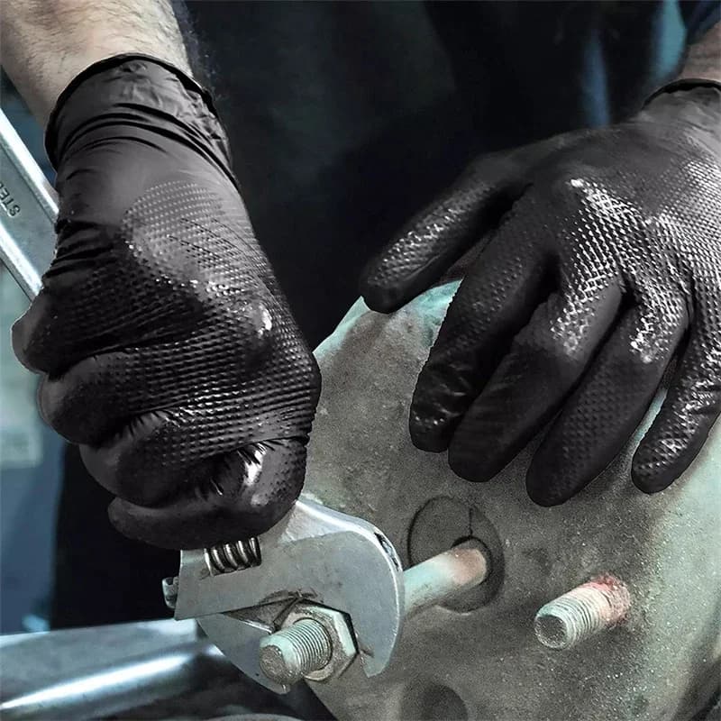 Guanti Industriali in Nitrile Nero 8mil Resistenti Monouso con Texture a Diamante Senza Lattice per Meccanici, Tatuatori e Uso Automobilistico