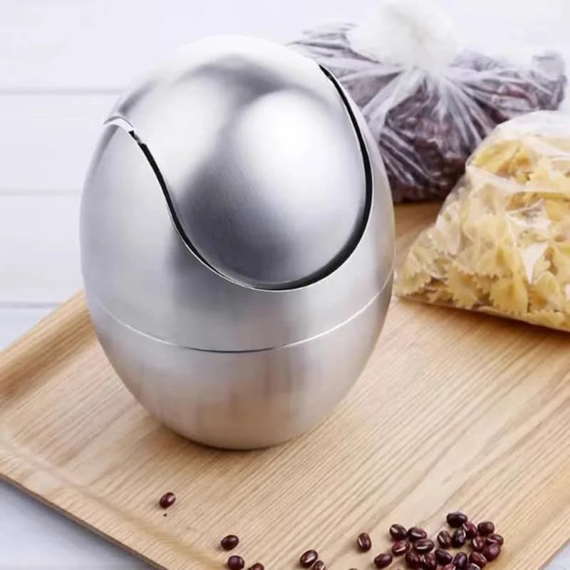 Cestino Intelligente in Acciaio Inox 304 con Coperchio Girevole, Bidone per Rifiuti da Bancone, Contenitore per Riciclo da Scrivania Dorato, Accessori per Bagno