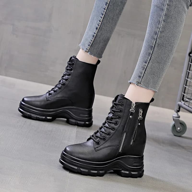 2025 Autunno Inverno Scarpe Donna Tacchi alti Stivali Moda Donna Stivaletti Marca Donna Scarpe calde Altezza crescente 9 cm A4836