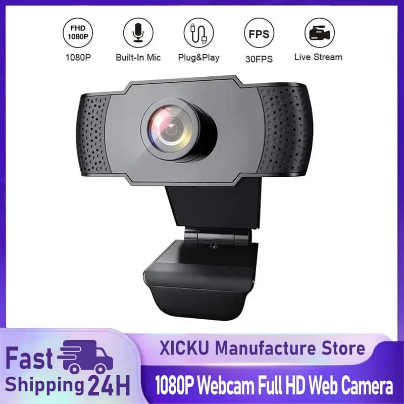 New Webcam 1080P Full HD with LED Light, Microphone and USB Connection for PC, Computer, Mac, Laptop and Desktop