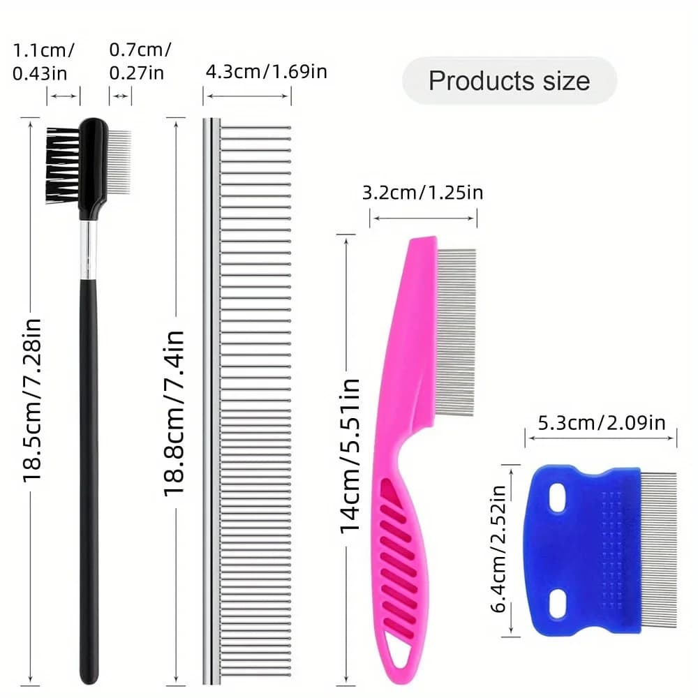 4pcs Pet Grooming Comb Kit for Small Dogs & Puppies 2-in-1 round Teeth to Remove Tear Stains Knots Crust - Pet Grooming Tools
