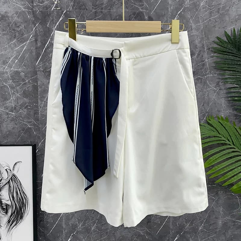 Pantaloncini Bermuda Casual a Vita Alta da Donna, Stile Maschile, Pantaloni Larghi Drappeggiati a Cinque Quarti, Moda per il Pendolarismo in Poliestere