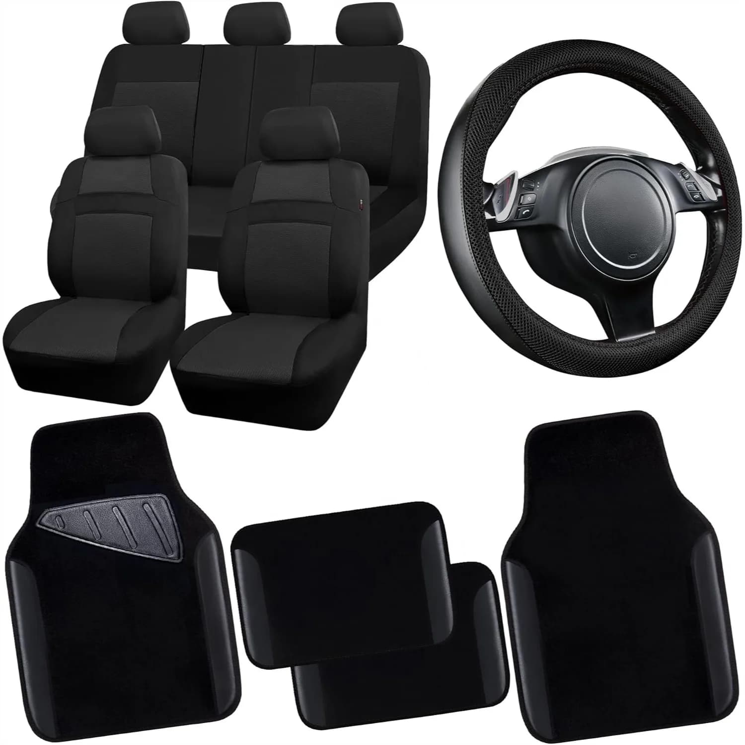 Coprisedili Auto 3D in Rete Traspirante con Spugna da 5mm, Tappetini Impermeabili e Coprivolante, Adattamento Universale per SUV e Berlina