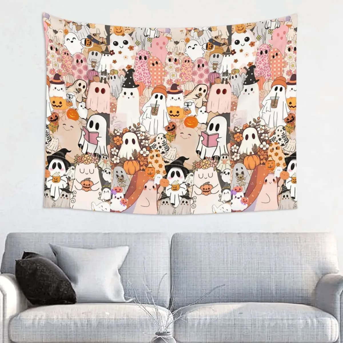 Halloween Ghosts Tapestry Colorful Polyester Wall Hanging Room Decor Yoga Mat Psychedelic Wall Carpet