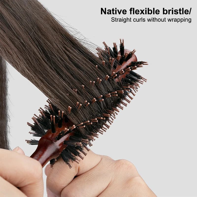 Spazzola Rotonda Antistatica in Legno con Setole di Cinghiale per Asciugatura e Styling, Strumento per Acconciature, Spazzola per Capelli Ricci, Pettine per Capelli, 10/12/14 File