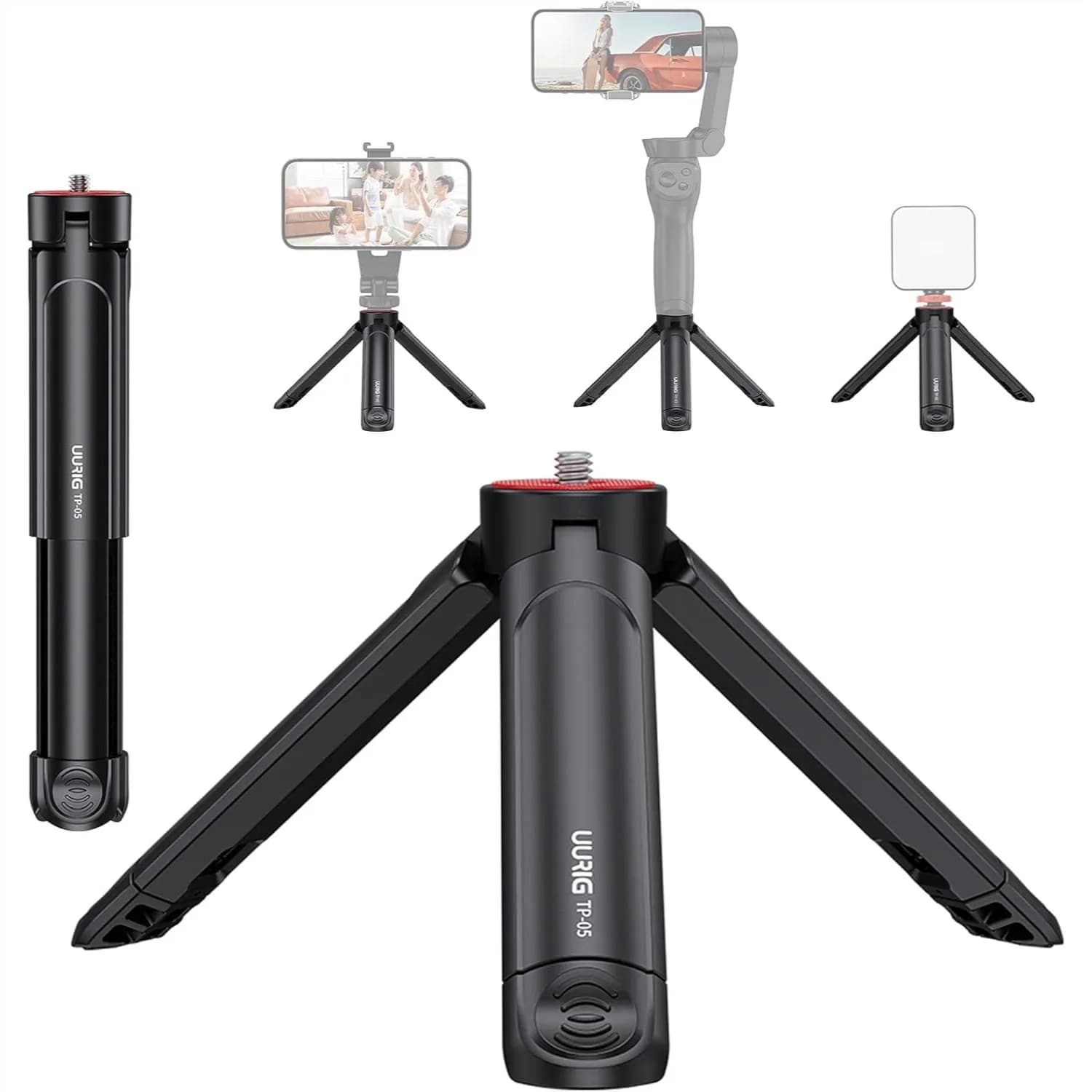 Treppiede Mini Estensibile per Fotocamera, Asta Selfie Portatile con Vite da 1/4" per DSLR Webcam Telefono, Treppiede Leggero per Vlog