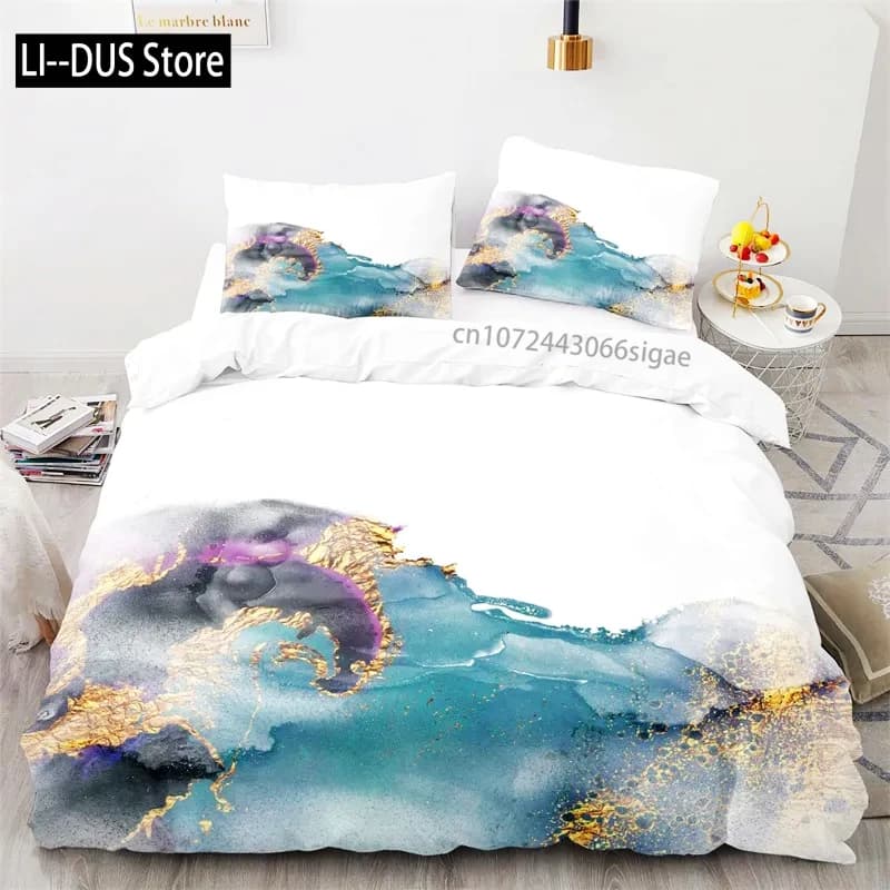 Copripiumino in marmo acquerello Set di biancheria da letto con pittura in marmo sfumato con stampa 3D Copripiumino geometrico astratto con federe