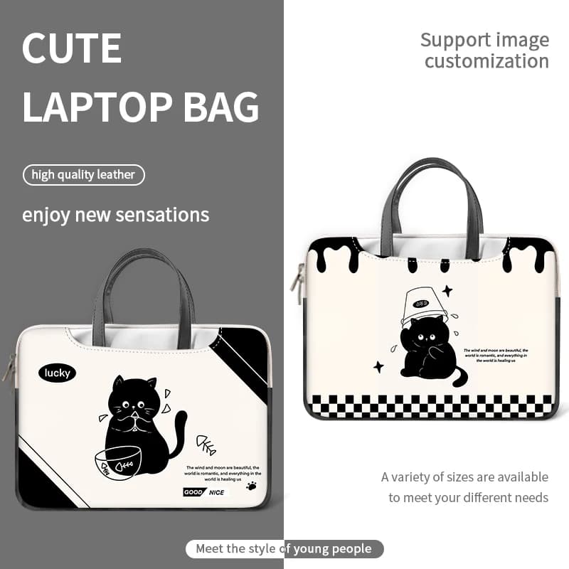 Borsa per laptop in PU fai-da-te Custodia per laptop con gatto carino Maniglia Bag13 14 15 17 pollici Custodia antiurto Zaino per laptop Borsa a tracolla Custodia per il trasporto