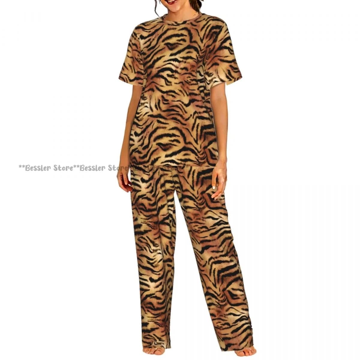Women's Pijama Set with Tigrata Printing, Court Sleeves, 2 Pieces, Home and Relax Clothing