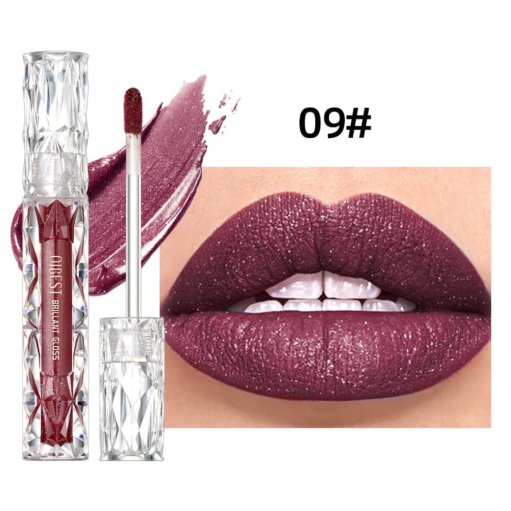 QIBEST Waterproof Diamond Shimmer Glitter Lipgloss Polished Fluid Polished Pearl Long-Term LipTint Lips Makeup Woman