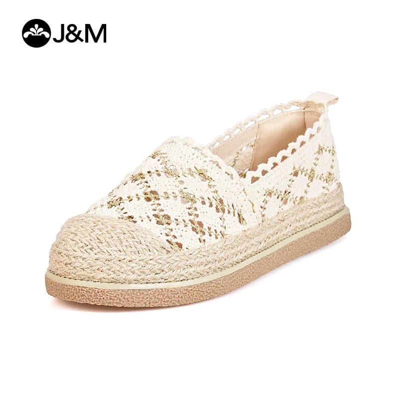 2025 J&M Scarpe Mocassini da donna Scarpe da pescatore di moda Scarpe estive in rete di pizzo Espadrillas Slip-On Scarpe casual Sneaker traspirante