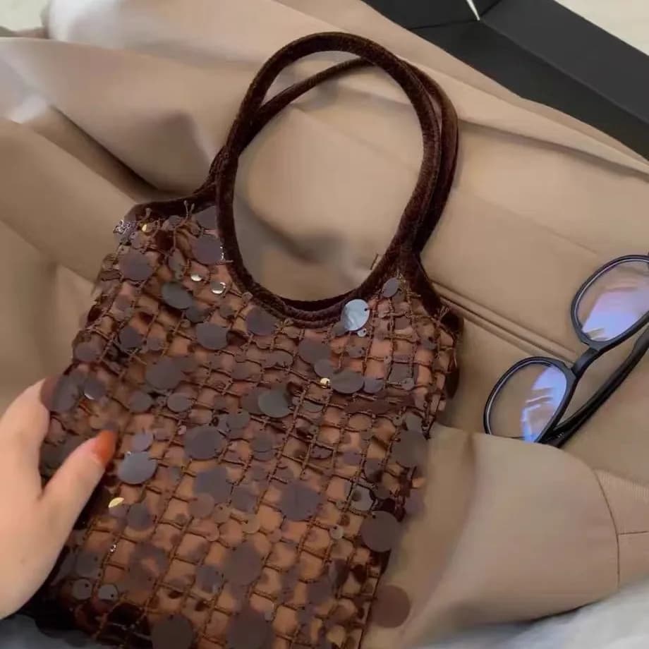 Borsa a tracolla sotto le ascelle con paillettes lucide per donna Borsa a tracolla piccola a secchiello in pelle PU bling Borse per la spesa firmate di moda