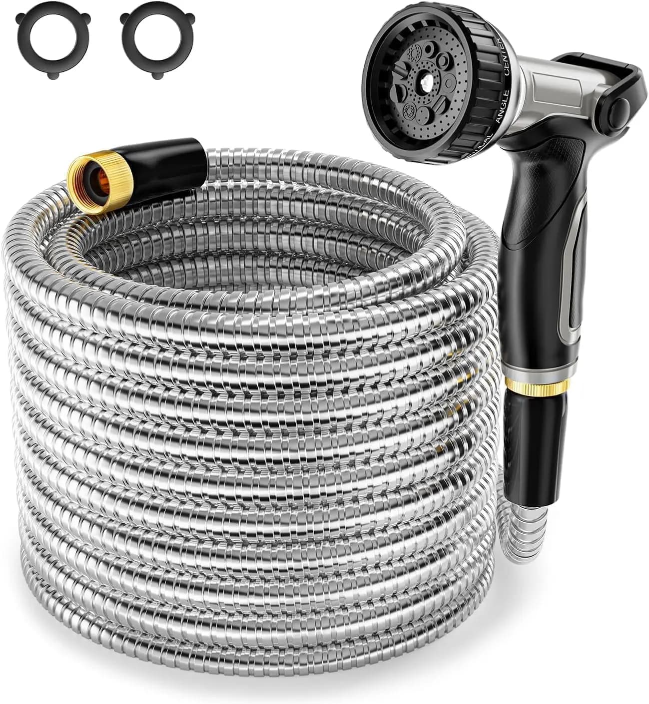Tubo da Giardino in Acciaio Inossidabile 304 da 1/2 Pollice, Tubo dell'Acqua da 125FT con Ugello Metallico Resistente per Giardino, Esterni, Prato - Flessibile, Non si Annodano Mai