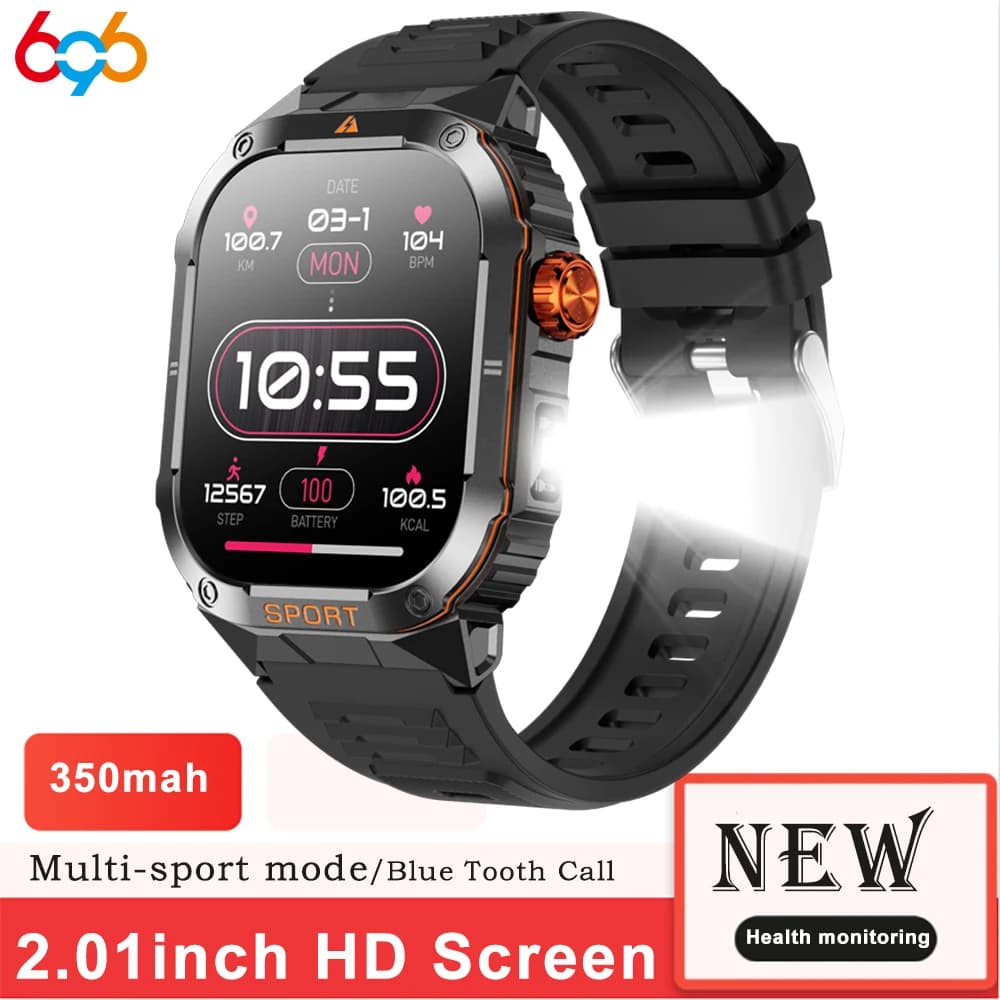 Smartwatch sportivi multifunzionali per esterni Frequenza cardiaca impermeabile Torcia a luce forte Orologio intelligente Batteria da 300 mAh Quadrante personalizzato