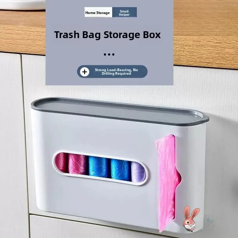 Large Wall-Mounted Garbage Bag Storage Box Convenient Kitchen Plastic Storage Organizer No-Punching Needed for Easy Drawing