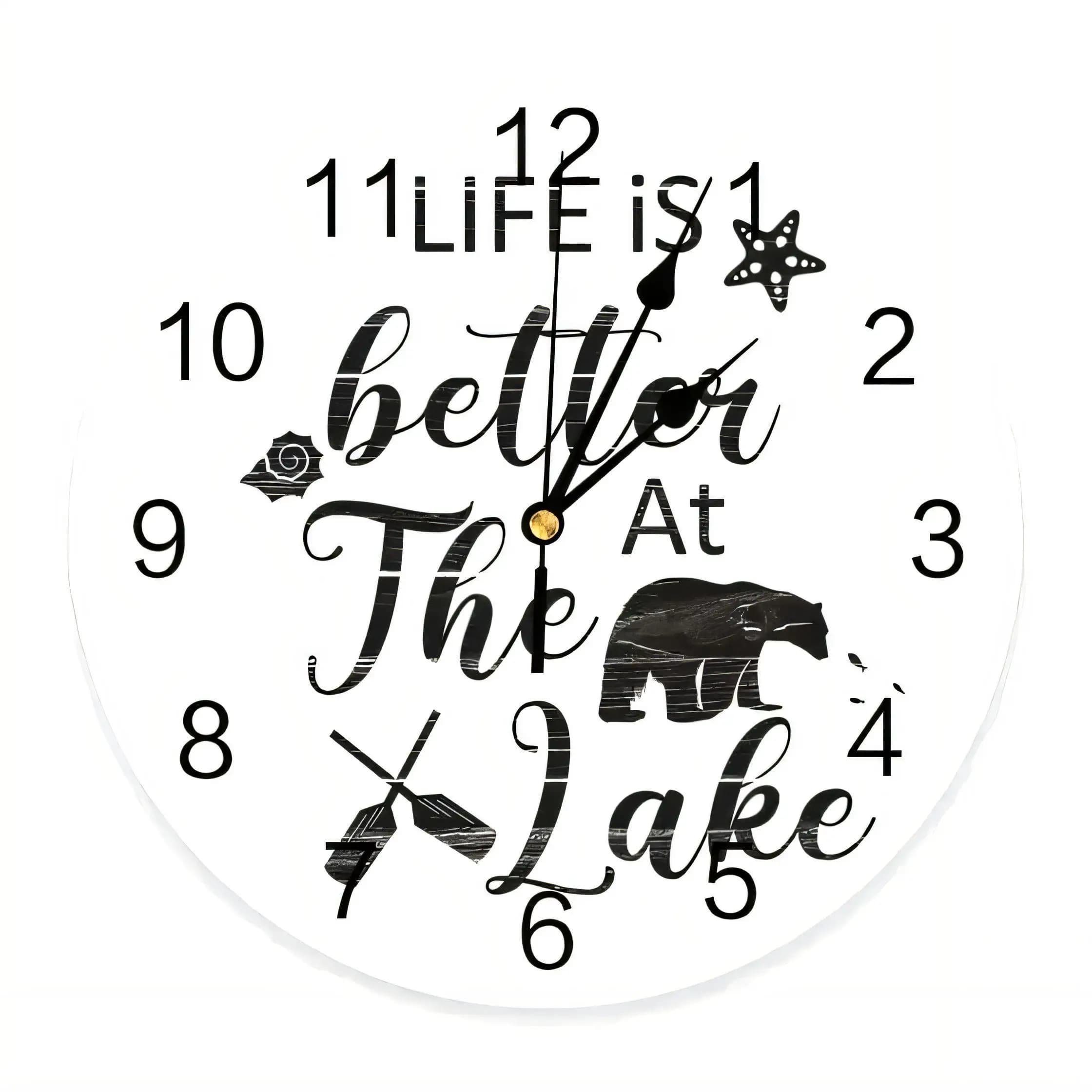 Rustic Life Better At Lake Wall Clock Home Decor Cabin Style Silent Non Ticking Battery Operated