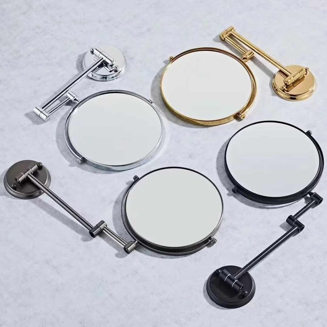 Specchio per Trucco Ingrandente 3X in Ottone con Rotazione a 360° ° Specchio da bagno girevole in oro spazzolato con foro per il fissaggio e funzione pieghevole per la rasatura, 8 pollici
