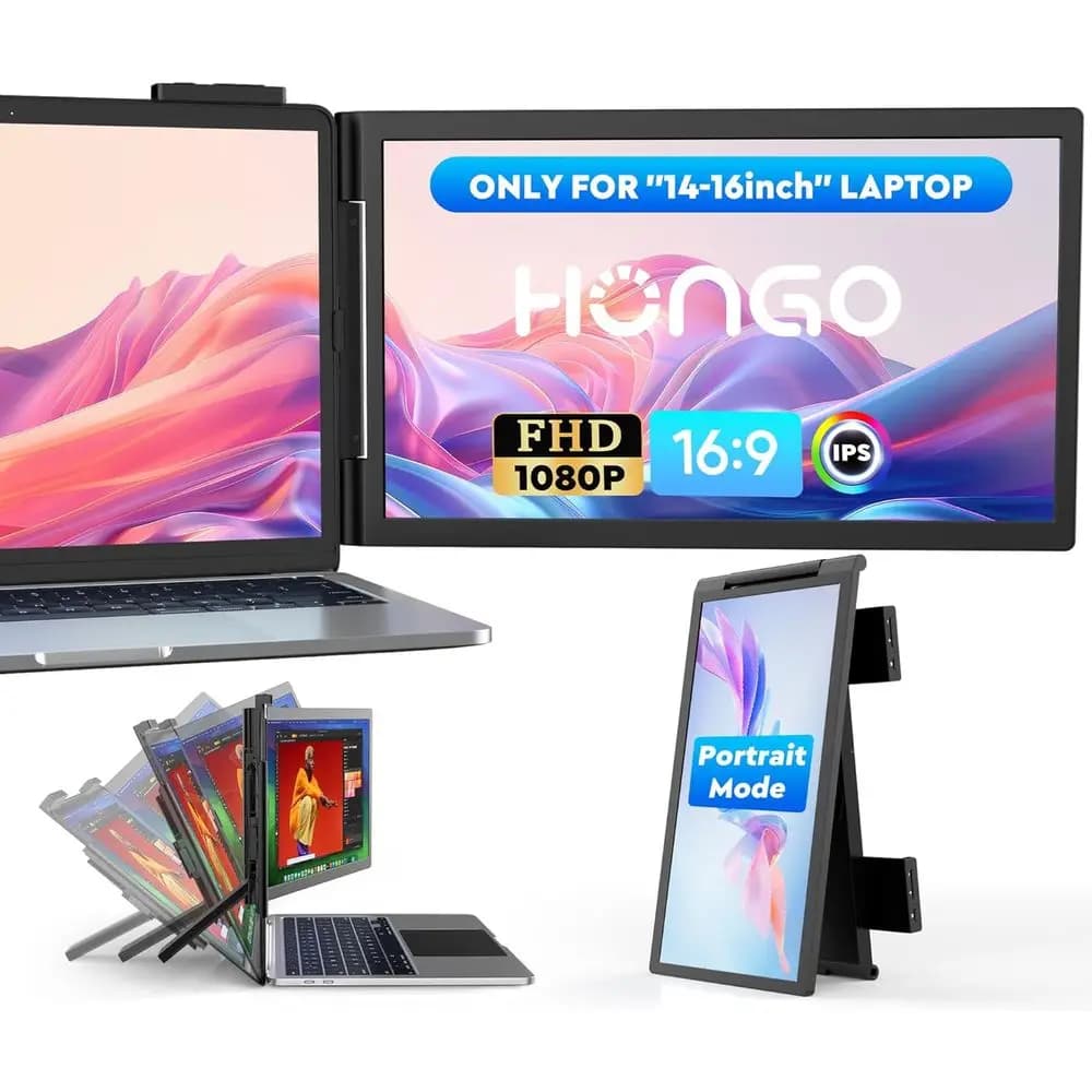 Monitor Portatile 14 Pollici HD 1080P IPS, USB-C/HDMI, Doppio Display per Laptop 14-16 Pollici, Compatibile con Windows, Android, Switch, PS5