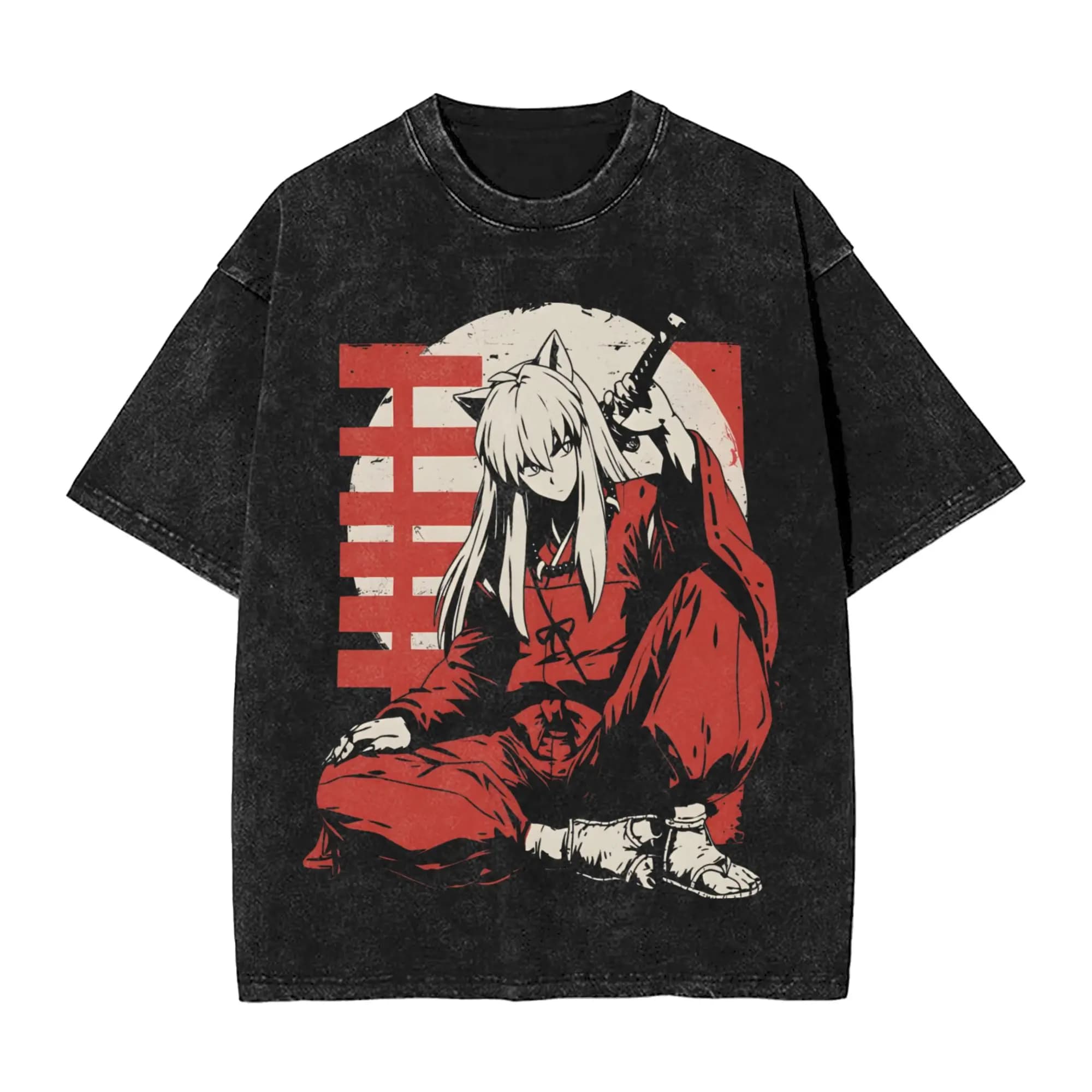 T-Shirt Anime Giapponese Inuyasha Kagome, Magliette Hip Hop in Cotone Lavato, T-Shirt Harajuku alla Moda, Top Streetwear Stampati per Uomo e Donna