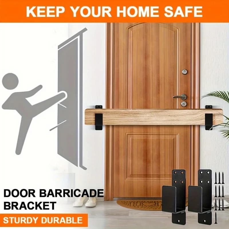 Staffe per barricata per porta in acciaio al carbonio nero resistente da 2 pezzi, supporti per barra di sicurezza a forma di U per la sicurezza di legno, casa, garage, guadagno e capannone