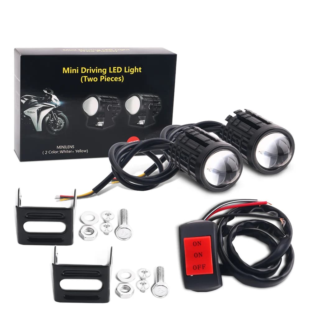 Faro LED Universale per Moto con Lente Proiettore, Luce di Guida Bicolore per ATV e Scooter, Faro Ausiliario e Faretto