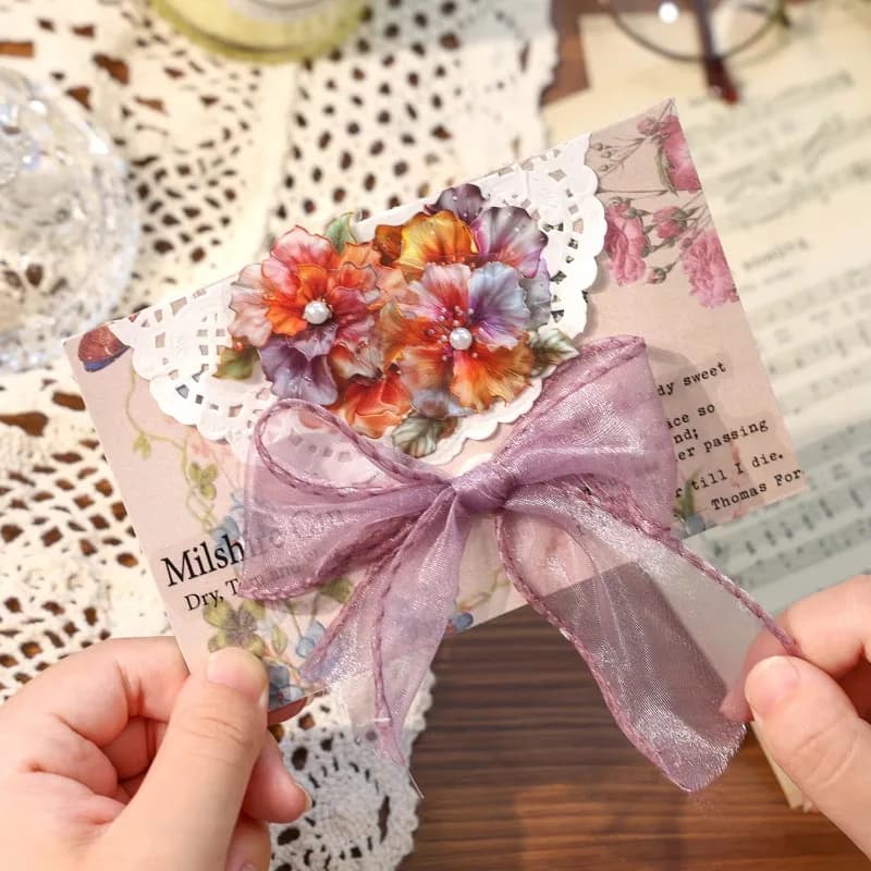 40pcs PET Account Stickers Flower Plant Hand Decoration Handmade Pack Supplies Scrapbook Silk Flower Collar Retro 121*92mm