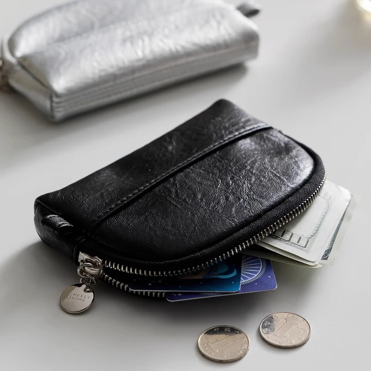 Faionable ell aped Coin Purse Women's Large Capaci Zipper Wallet Luxury Handbag Bla Silver Cact Utili Pouch