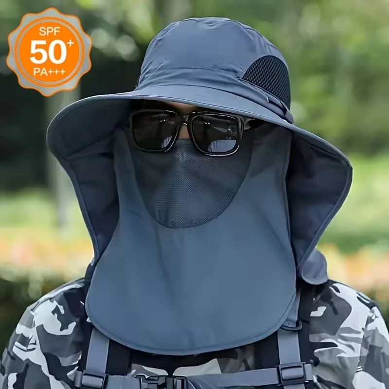 Men Sun Protection Hat with Face Cover Mosquito Net Bucket Cap for Fishing Outdoor Summer UV Block Neck Flap Accessories