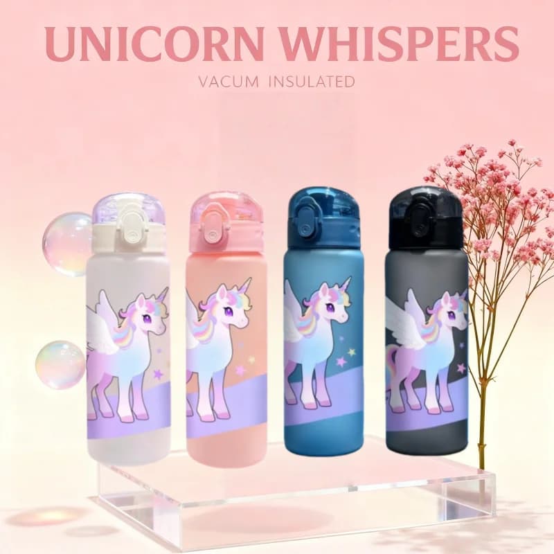 Water cup with 780 ml unicorn pattern printed in 3D with water bottle for external hand, without PVC, leak proof, opaque finish resistant to fading