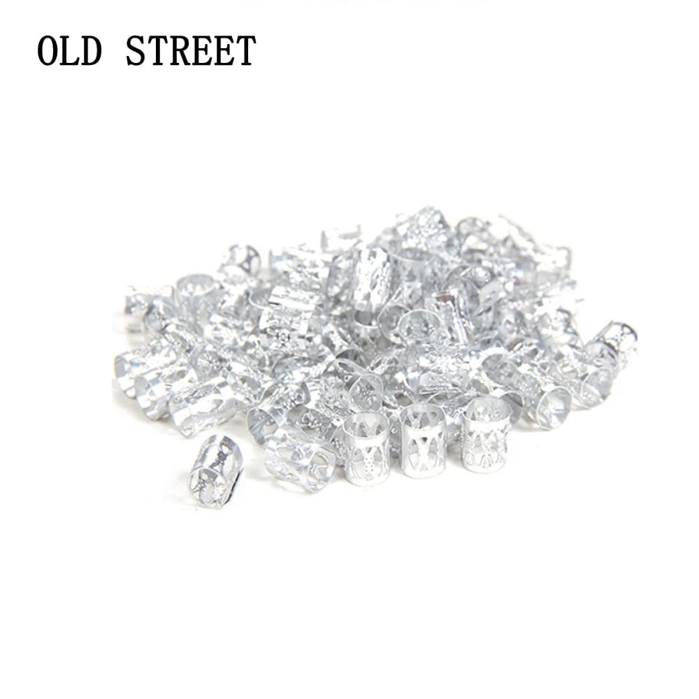 100Pcs Mixed Silver Golden Plated Adjustable Hair Braid Cuffs 9mmx8mm Metal Tube Lock Dreadlock Beads Accessories