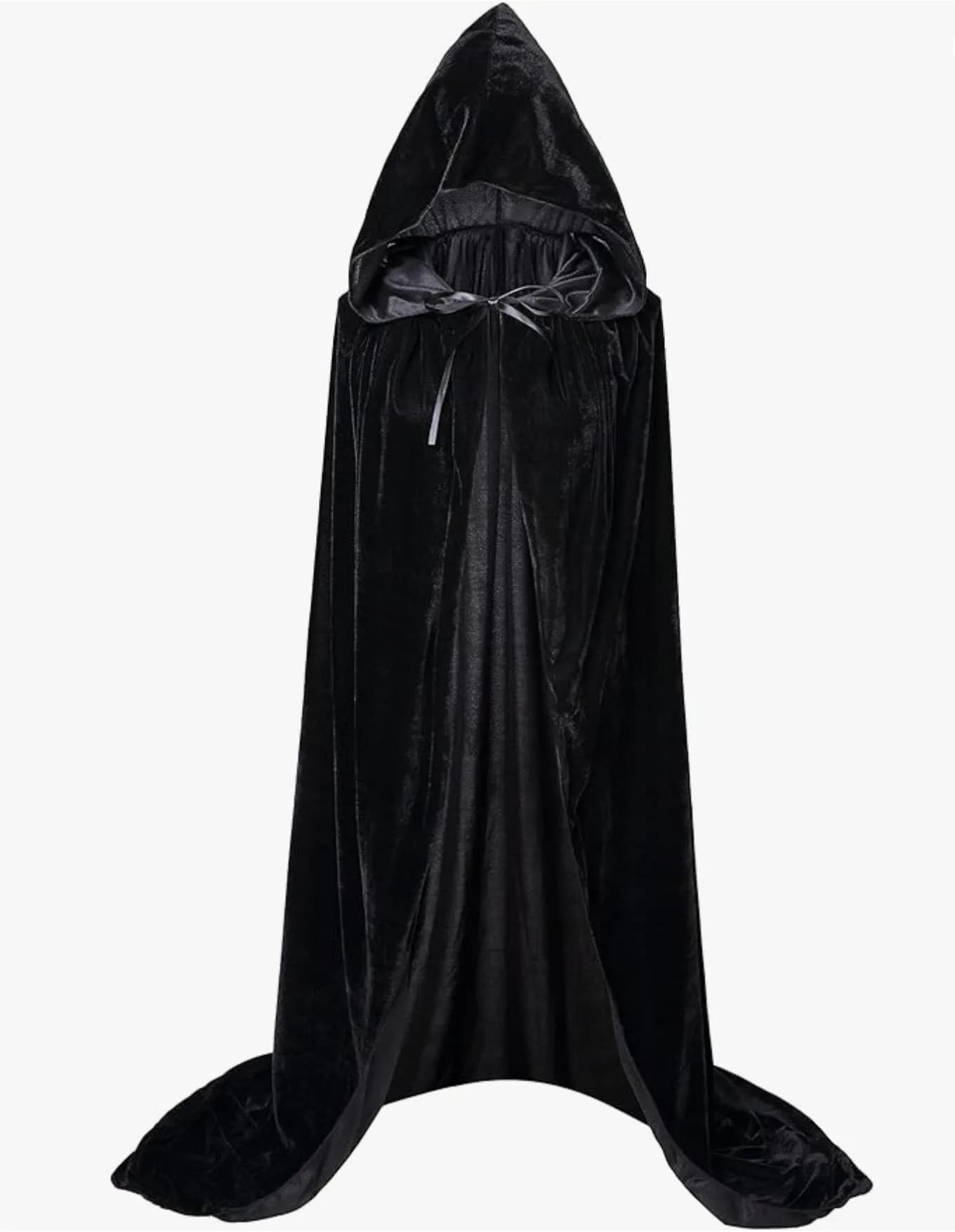 Mantello natalizio Grim Reaper Mantello unisex lungo con cappuccio in velluto per mantello cosplay di Halloween, strega, mago, diavolo