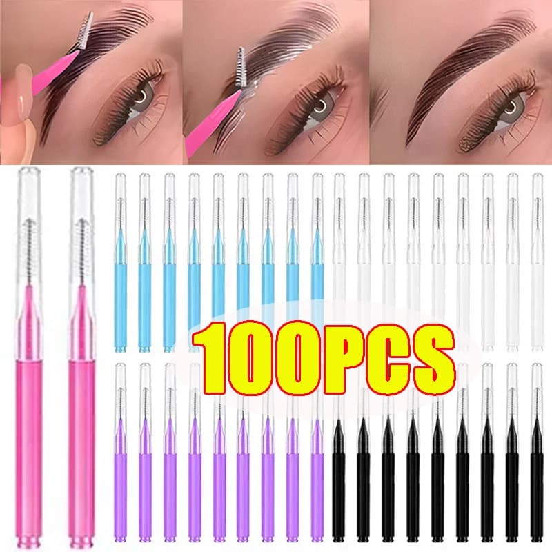 10-100 Pieces Mini Eyebrow Brushes, Disposable Eyebrow Lifting Brushes, Micro Eyebrow and Eyebrow Flexible Applicators, Makeup Tool