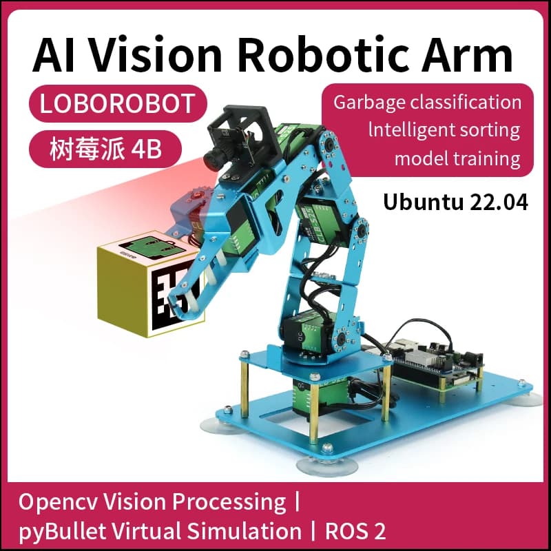 Raspberry Pi 4B AI Vision Smart Robot Arm Artificial Intelligence More Practice ROS2