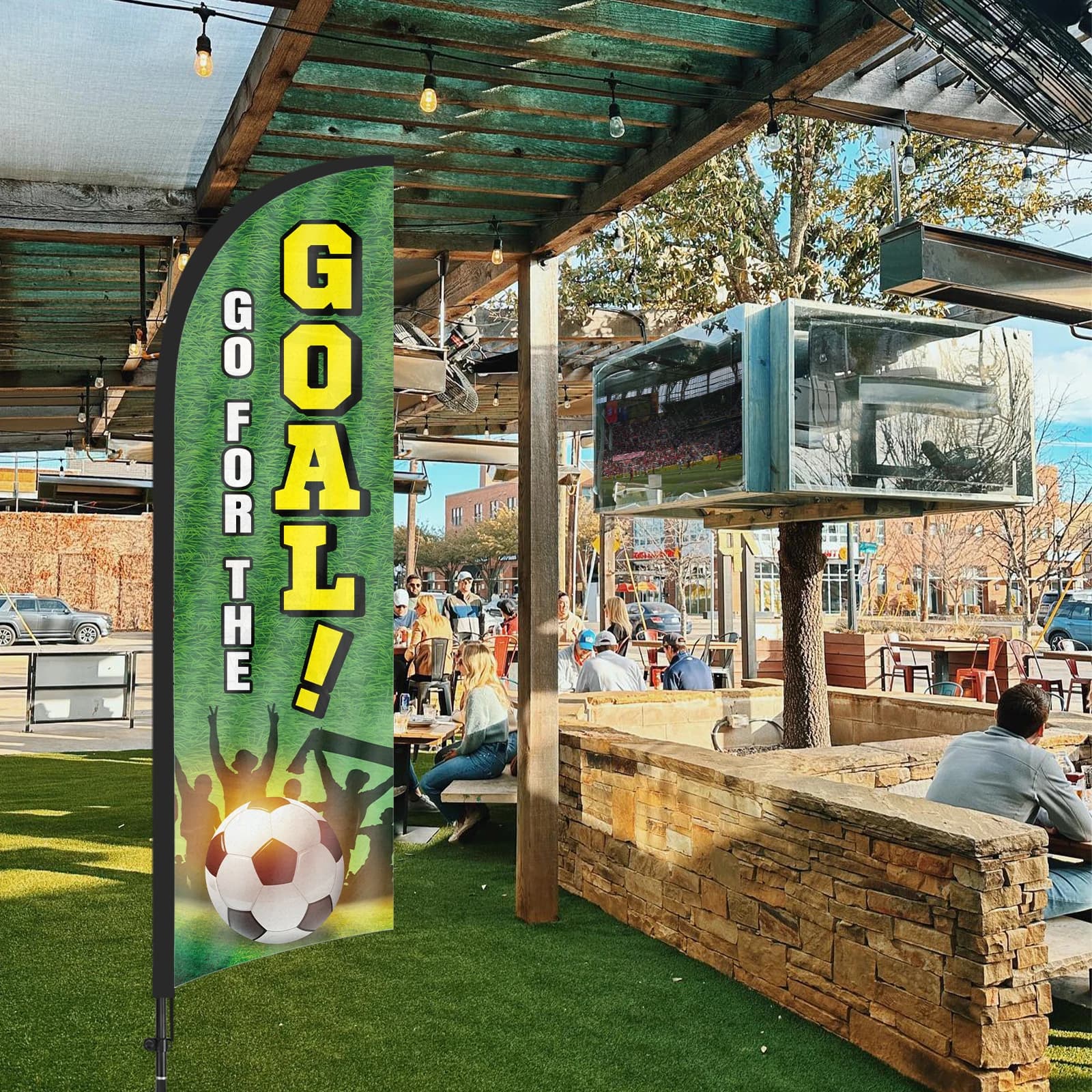 Bandiere Swooper Go For The Goal con Asta e Picchetto da Terra, Banner Pubblicitario a Piuma Alto 2,4 Metri per Negozi di Articoli Sportivi, Promozioni per il Giorno della Partita