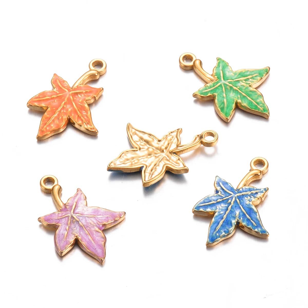 2pcs Enamel Maple Leaf Charms Stainless Steel Leaves Pendants Charms for Bracelet Necklace Jewelry Making Diy Findings 15x22mm