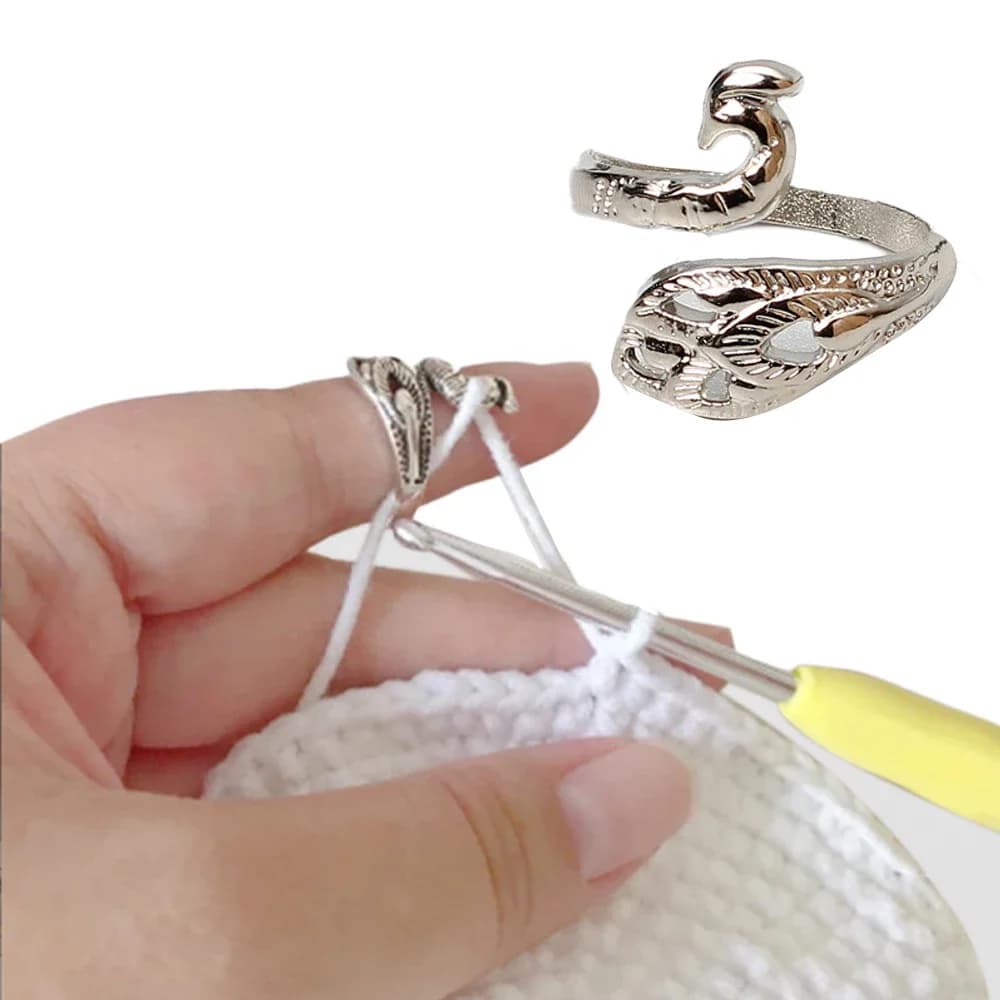 Anello per Lavoro a Maglia Fai da Te, Ditali per Uncinetto Fatti a Mano, Guide per Filato Regolabili, Strumenti per Lavorazione a Maglia a Dita Aperte, 1 Pezzo, Accessorio per Filo e Lana