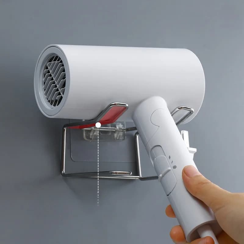 Hair dryer stand - No drilling required for installation, a space-saving bathroom storage device with a non-slip handle,