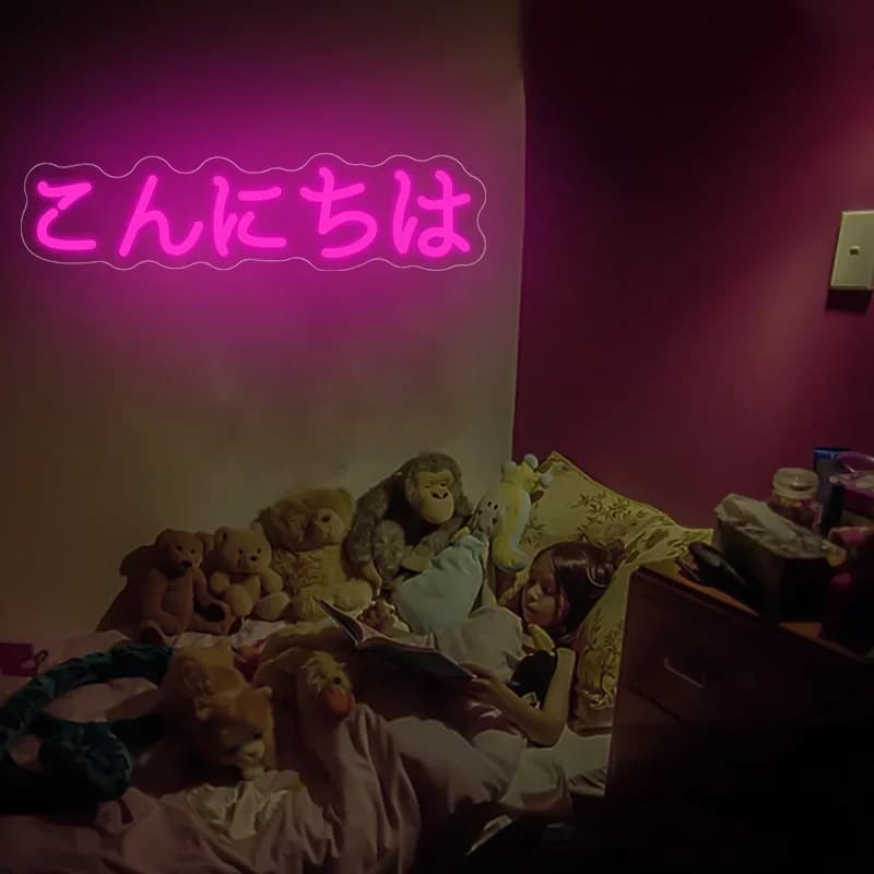 Insegna Luminosa LED Giapponese 'Hello Pink' per Decorazione Camera da Letto, Crea un'Atmosfera Calda e Accogliente, Regalo Perfetto per Soggiorno