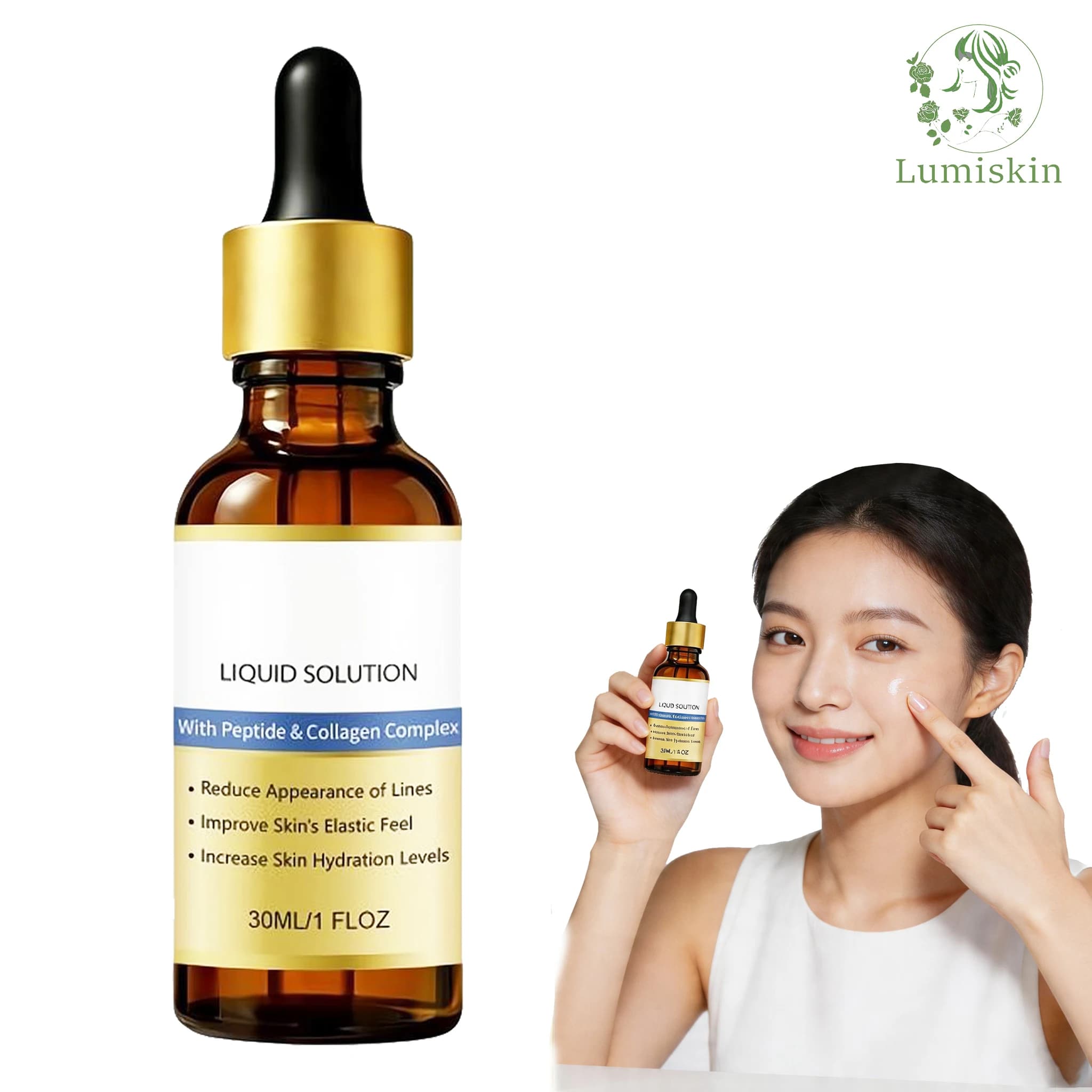Siero Viso Liquido Effetto Lifting con Peptidi e Collagene, Idratante, Rassodante, Levigante, Riduce le Rughe Sottili
