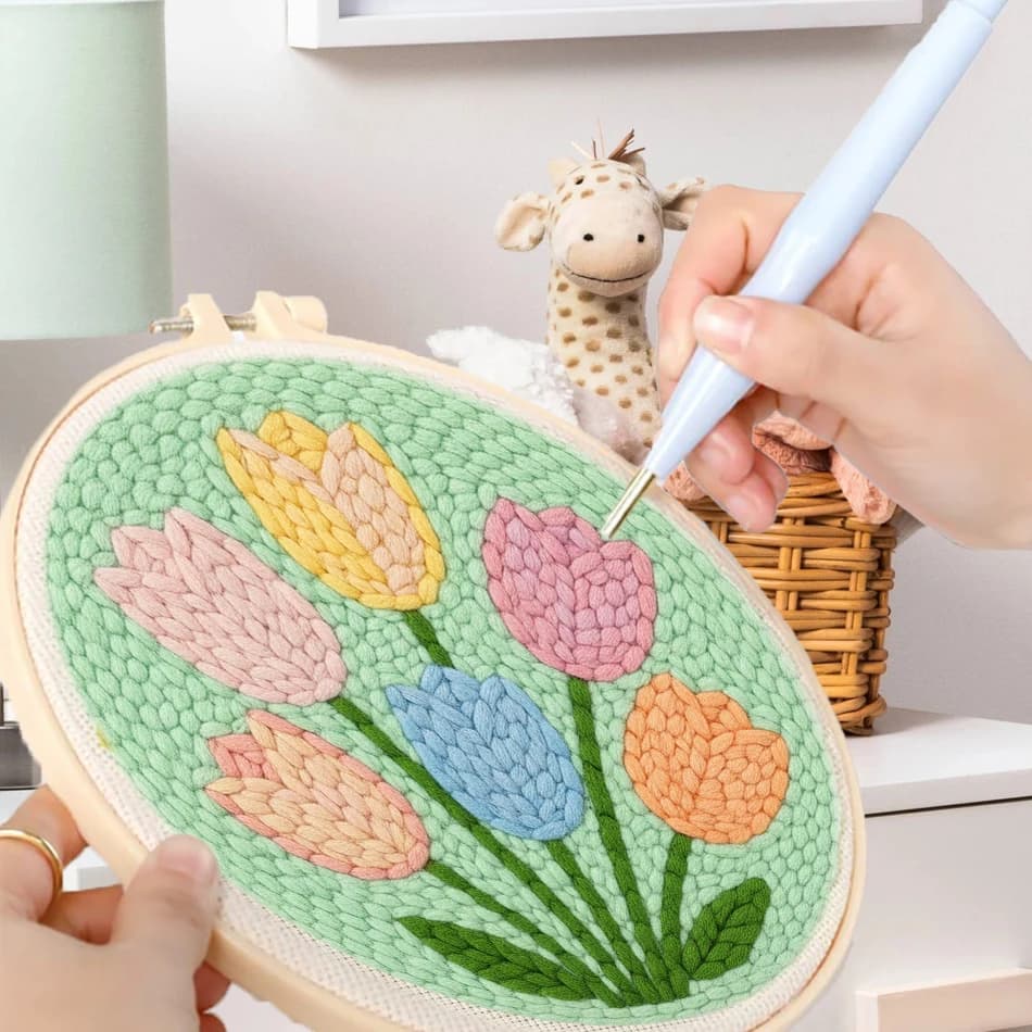 GATYZTORY punch needle embroidery package Yarn Sewing kit flowers embroidery hoop Tufting Cross stitch set Gift Arts Crafts diy