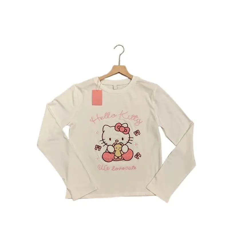 Sanrio Hello Kitty Nuovo Y2K Millennium Spicy Girl T-shirt per le donne Moda dolce girocollo manica lunga Tees Trend Versatile Top