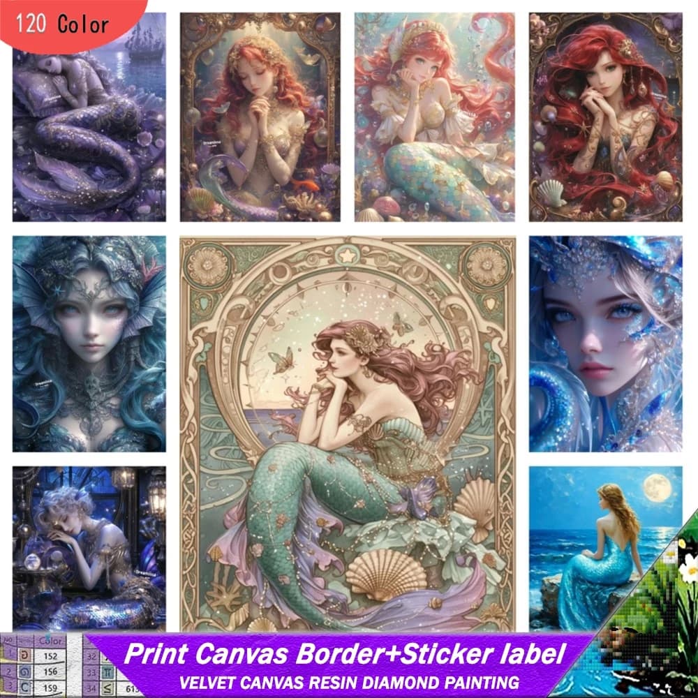 Fai da te 120 colori pittura diamante in resina con adesivi collezione kit punto croce mare donna sirena scenario ricamo decorazione a mosaico