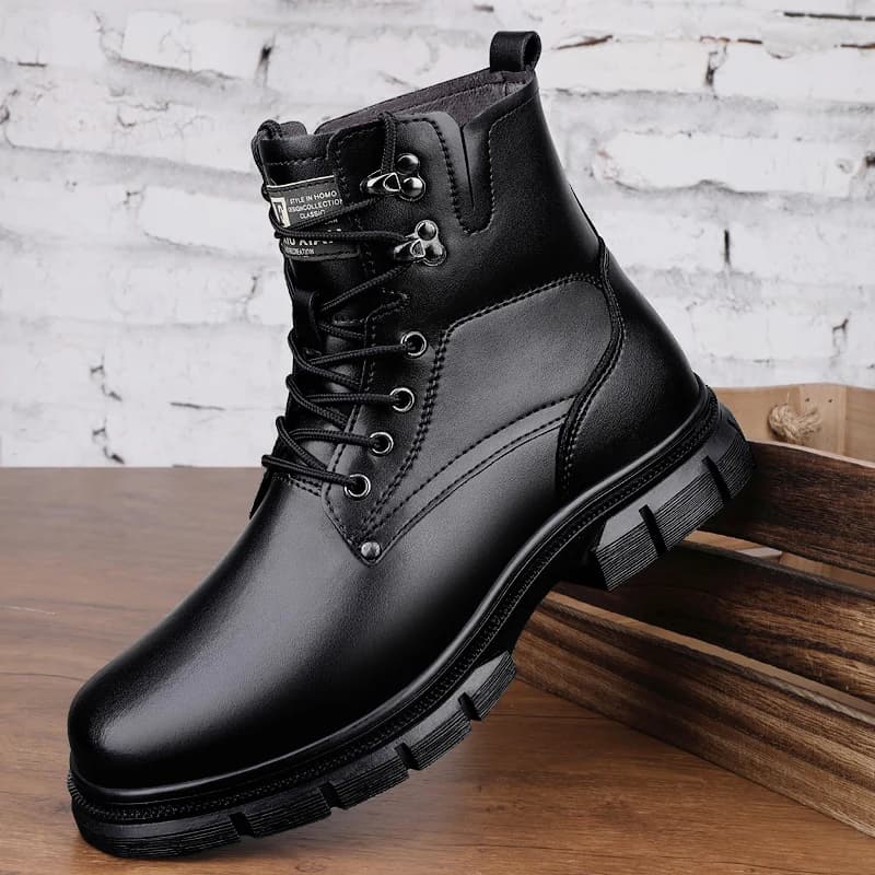 Scarpe casual da uomo in vera pelle Scarpe oxford alte invernali Suola spessa in pile Pendolarismo Escursionismo Stivaletti da uomo Stringati
