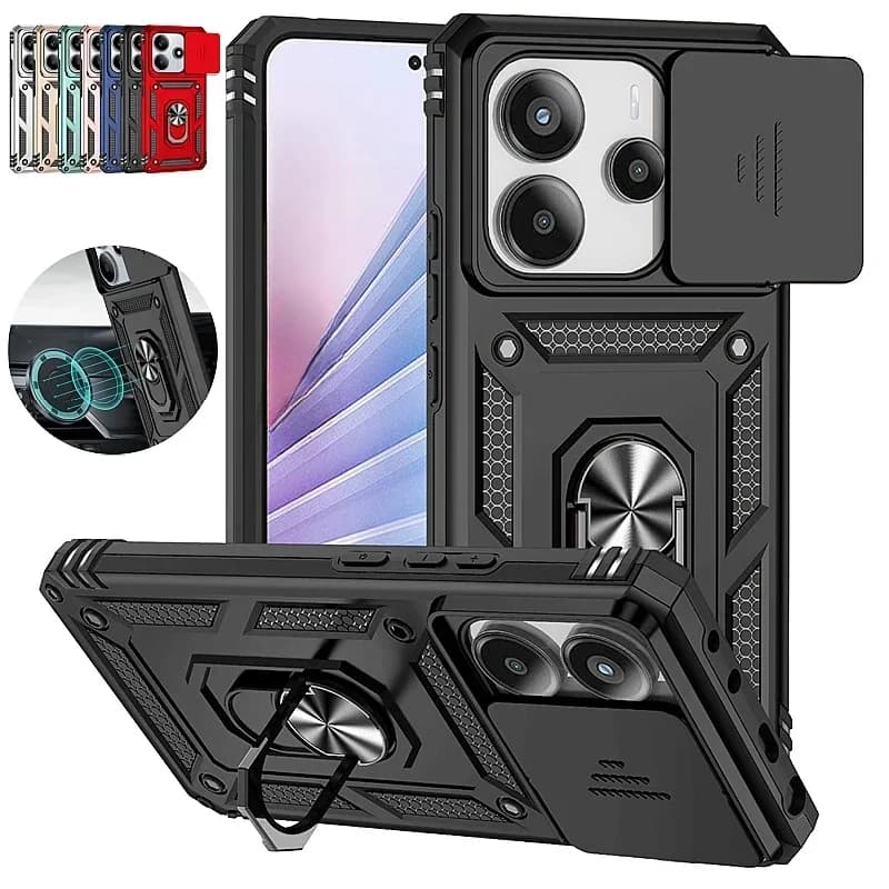 Luxury shield armor ring bracket for Redmi Note 14 Pro Plus 4G 5G Business car Magnetic ring armor Protect cover