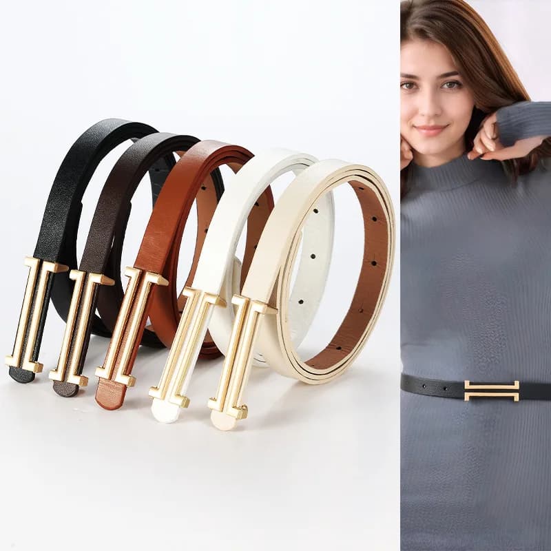 Cintura Sottile Nera in Ecopelle alla Moda e Versatile per Decorazione Femminile con Abiti, Completi Semplici, Piccola Cintura Bianca