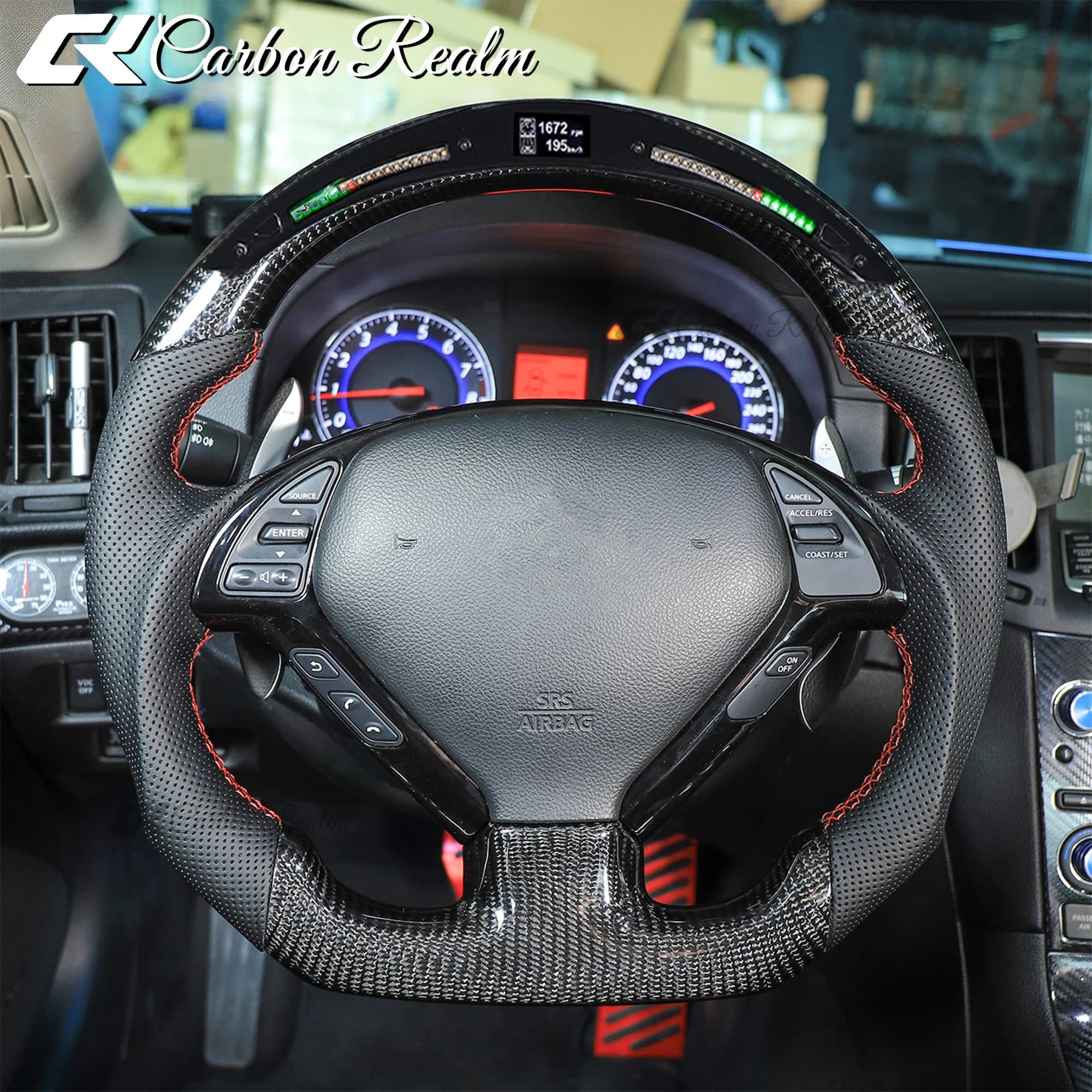 Volante in Fibra di Carbonio LED per Infiniti G37 G25 G35 Q40 EX35 EX37 2007-2013, Forma a D con Luce Respirante, Display Intelligente, Plug&Play