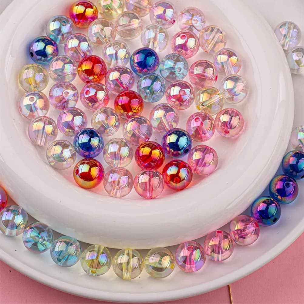 200 Pezzi Perline Acriliche Multicolore Rotonde per Creazione di Gioielli Fai-da-Te, Accessori per Bracciali e Collane, Perline Distanziatrici Rotonde