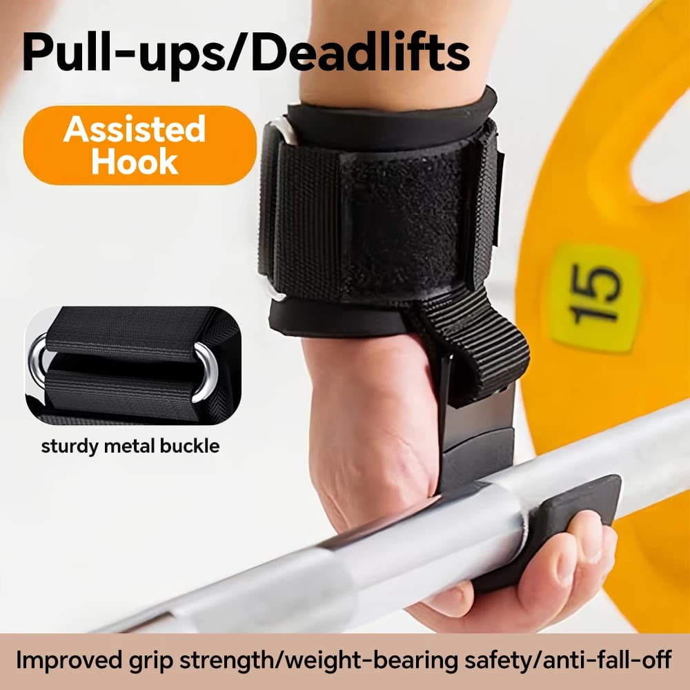2Pcs Heavy‑Duty Weight Lifting Hook Grips with Wrist Wraps, Non‑Slip Gym Wrist Straps for Deadlift Pull‑ups Power Lifting