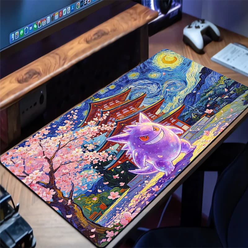 Tappetino per mouse Pokemon Gengar Sakura Pagoda Accessori da gioco Anime Tappetino per tastiera Tappetino da scrivania Tappetino per mouse Tappetini per mouse
